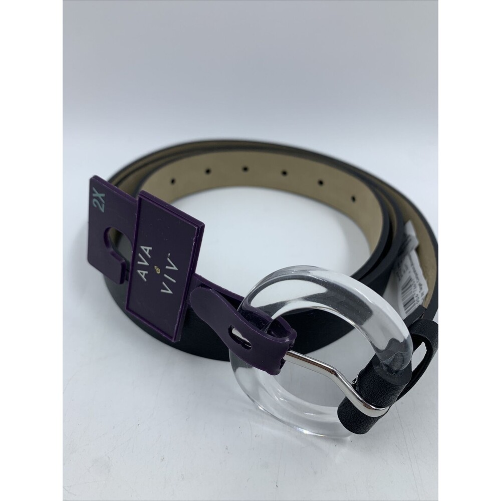 Ava & Viv Womens 2X Belt Black Faux Leather Round Translucent Buckle Classic NEW